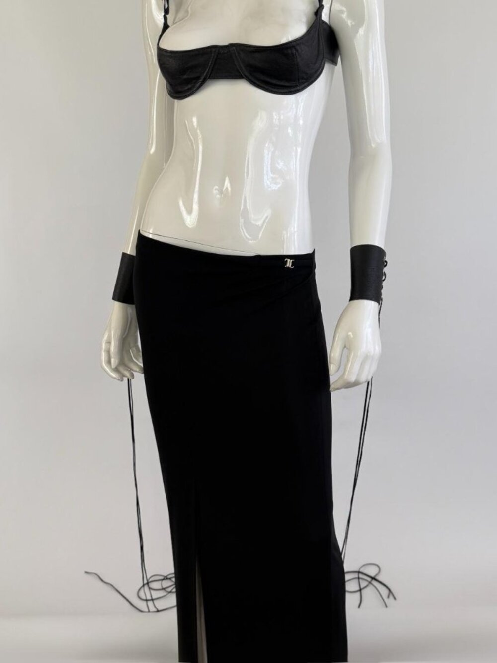 Archival 90s French Slinky Column Maxi Skirt w/ Metal Accent Strap